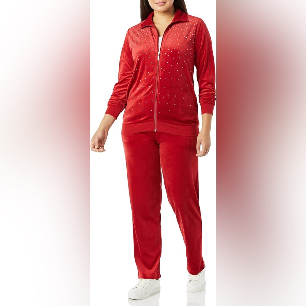 Glitterscope 2 Piece Velour Jogging Suit - Red